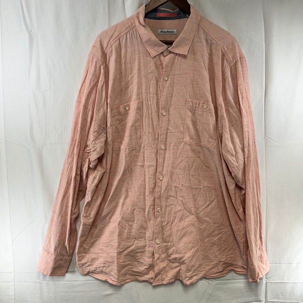 Tommy Bahama Button Down Shirt Mens XXL Peach Slub Texture Long Sleeve